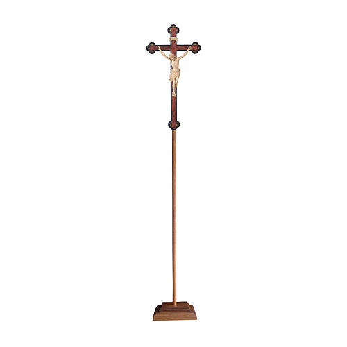 Processional cross with base in natural wood, Siena-type Crucifix and baroque cross 1