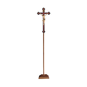 Cruz de procesión con base Cristo Siena coloreada cruz barroca antigua