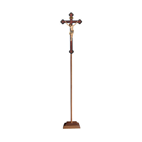 Cruz de procesión con base Cristo Siena coloreada cruz barroca antigua 1