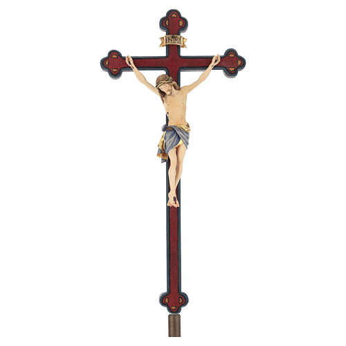 Cruz de procesión con base Cristo Siena coloreada cruz barroca antigua 1