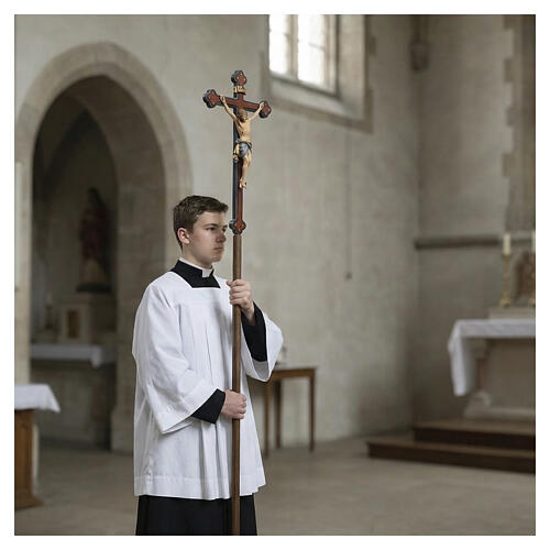 Croix de procession avec base Christ Sienne coloré croix baroque vieillie 4