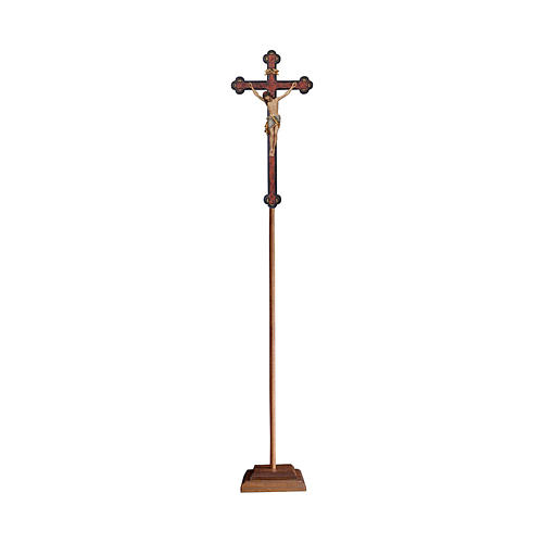Processional cross with Siena model of Jesus Christ in natural wood with baroque cross finished in antique pure gold 1