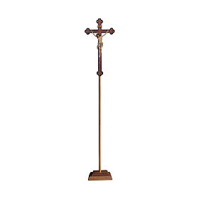 Processional cross with Siena model of Jesus Christ in natural wood with baroque cross finished in antique pure gold