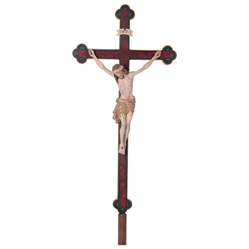Vortragekreuz mit Basis, Modell Siena, Corpus Christi 3 x gebeizt, Barockkreuz mit Antik-Finish und Goldrand 1