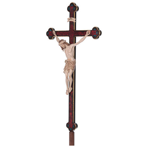 Vortragekreuz mit Basis, Modell Siena, Corpus Christi 3 x gebeizt, Barockkreuz mit Antik-Finish und Goldrand 3