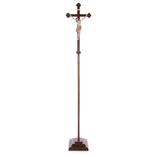 Cruz para procissão com base Cristo Siena cruz barroca ouro brunida 3 tons 5