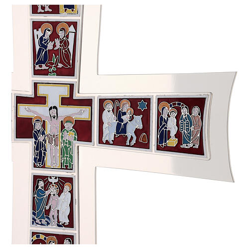 Croce Processionale Molina Vita di Cristo smaltata ottone argentato 5