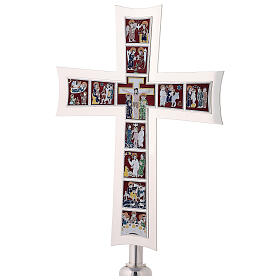 Cruz processional Molina vida de Cristo esmaltada latão prateado