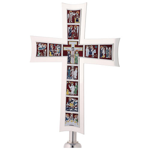 Cruz processional Molina vida de Cristo esmaltada latão prateado 1