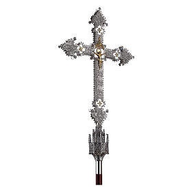 Croce Processionale Molina stile gotico ricca filigrana ottone argentato