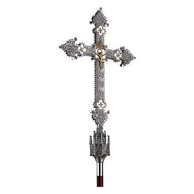 Croix procession Molina style gotique riche filigrane argent 925 massif