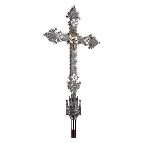 Cruz processional Molina estilo gótico filigrana rica prata 925 maciça 1