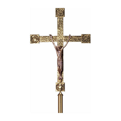 Krzyż procesyjny Molina klepany ręcznie Ewangeliści mosiądz 1