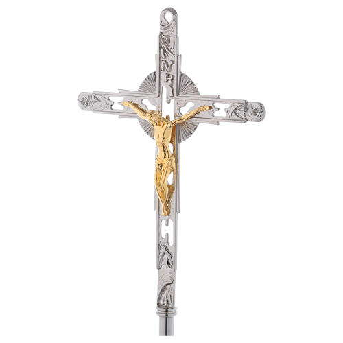 Croce astile da processione ottone color argento 200x35 cm 2