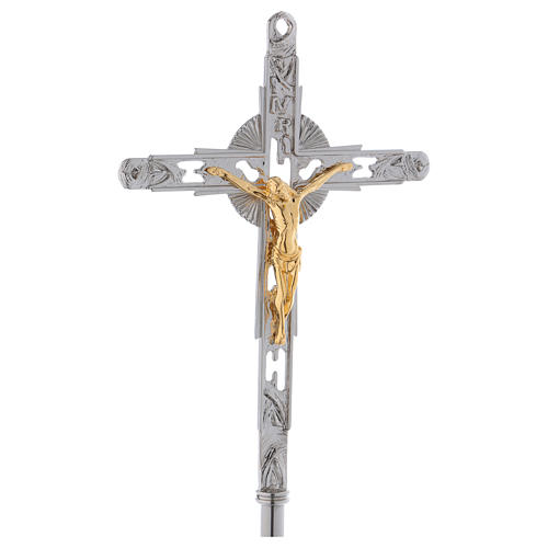 Croce astile da processione ottone color argento 200x35 cm 3