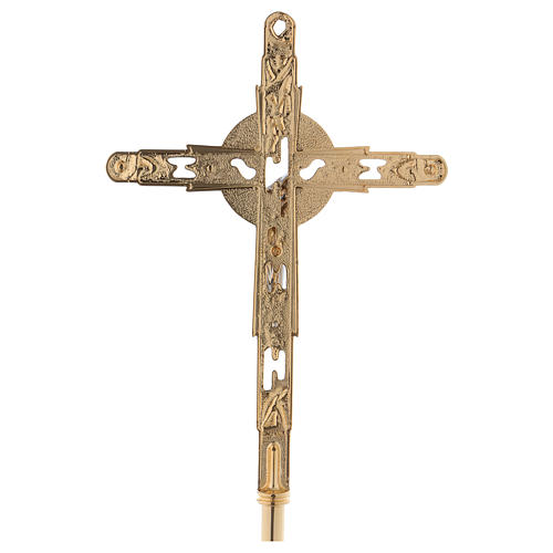 Croce astile da processione ottone dorato 200x35 cm 4