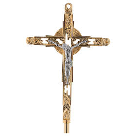 Krzyż procesyjny, mosiądz pozłacany, 200x35 cm