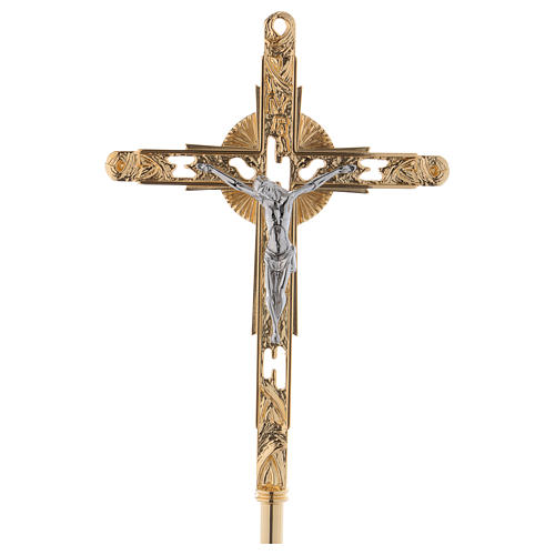 Processional cross in brass with silver-plated corpus 79x14 inc 1
