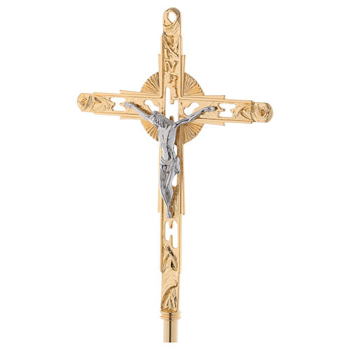 Processional cross in brass with silver-plated corpus 79x14 inc 2