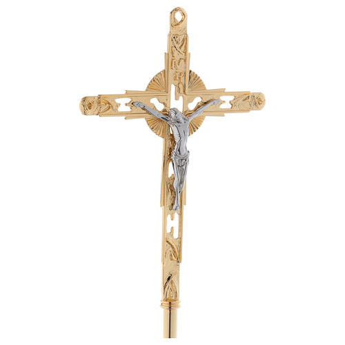 Processional cross in brass with silver-plated corpus 79x14 inc 3