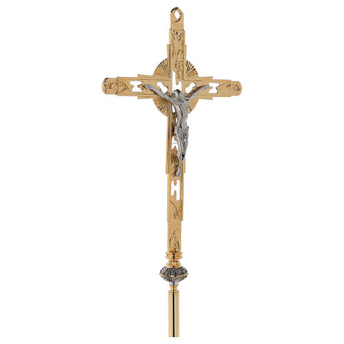 Croix de procession en laiton doré 5