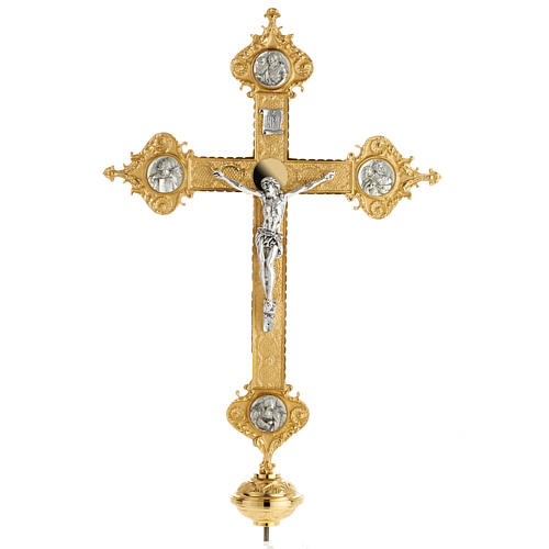 Croce astile ottone dorato fusione inserti 4 evangelisti 1