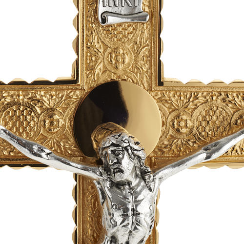 Cruz de procissão latão dourado moldado medalhões 4 evangelistas 8