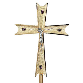 Croce Astile Con Base In Ottone Dorato, Prodotta Artigianalmente In Italia, Altezza Totale 180 Cm, Per Processioni E Arredo Sacro - 3