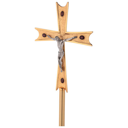 Krzyż procesyjny pozłacany mosiądz z kryształami 1