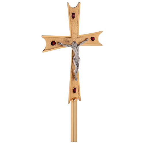 Krzyż procesyjny pozłacany mosiądz z kryształami 4