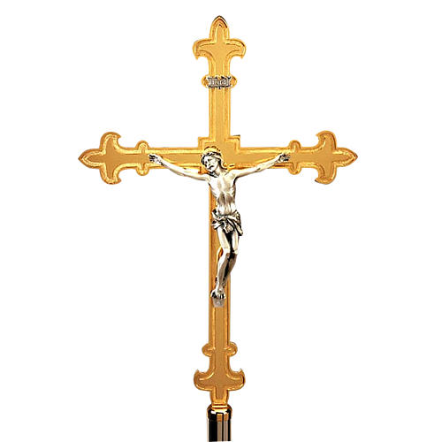 Cruz procesional puntas lirios latón dorado 1