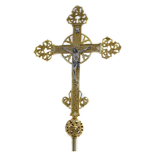 Suporte cruz processional latão moldado ouro 24K 2