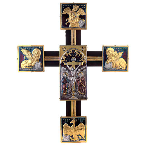 Copper nave cross Byzantine style evangelists crucifixion 115x95 cm 1