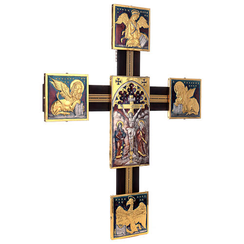 Copper nave cross Byzantine style evangelists crucifixion 115x95 cm 3