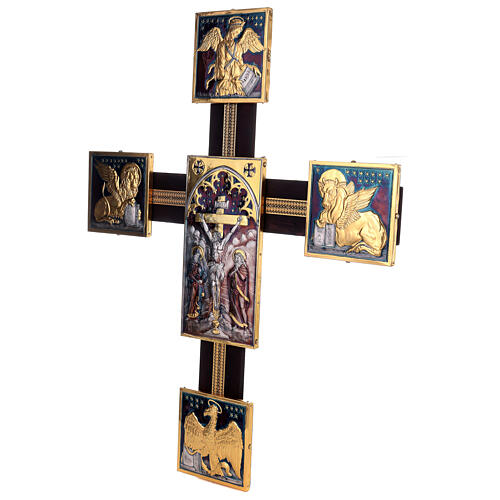 Copper nave cross Byzantine style evangelists crucifixion 115x95 cm 5