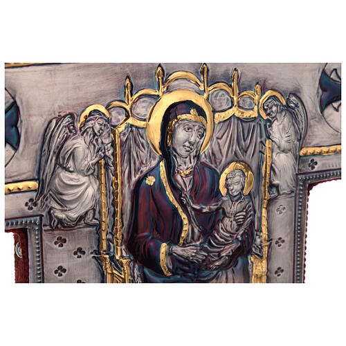 Croix de procession style byzantin cuivre ciselé Crucifixion et Vierge 55x45 cm 11