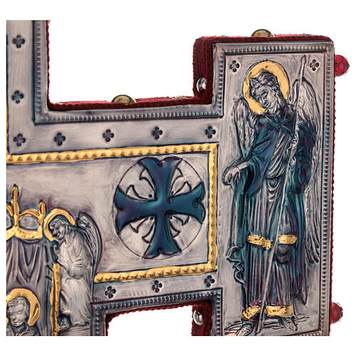 Croix de procession style byzantin cuivre ciselé Crucifixion et Vierge 55x45 cm 19