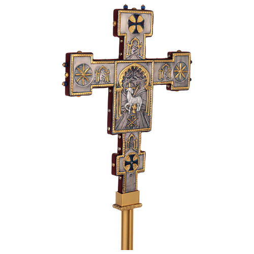 Processional cross in Byzantine style, Crucifixion and lamb, copper, 18x14 in 5