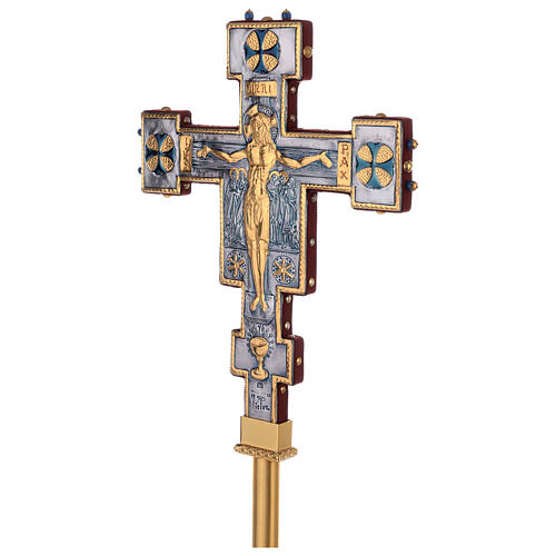 Processional cross in Byzantine style, Crucifixion and lamb, copper, 18x14 in 7