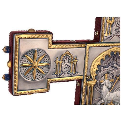 Croce astile rame stile bizantino crocifissione agnello 45x35 10