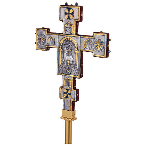 Croce astile rame stile bizantino crocifissione agnello 45x35 11