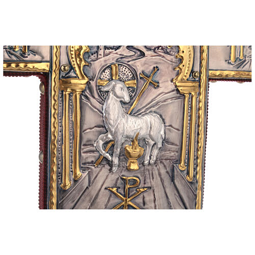 Croce astile rame stile bizantino crocifissione agnello 45x35 13