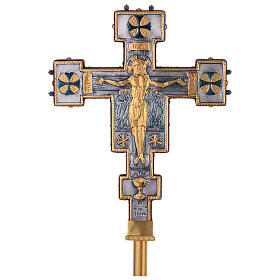 Cruz de procissão cobre estilo bizantino Crucificação e cordeiro 45x35 cm