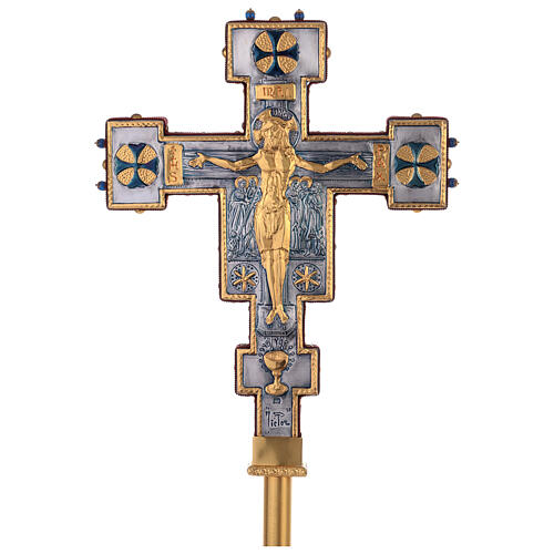 Cruz de procissão cobre estilo bizantino Crucificação e cordeiro 45x35 cm 1