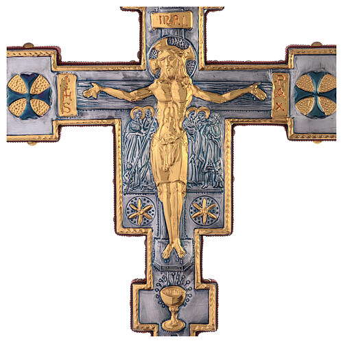 Cruz de procissão cobre estilo bizantino Crucificação e cordeiro 45x35 cm 4