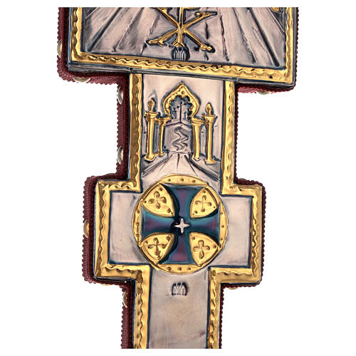 Cruz de procissão cobre estilo bizantino Crucificação e cordeiro 45x35 cm 15