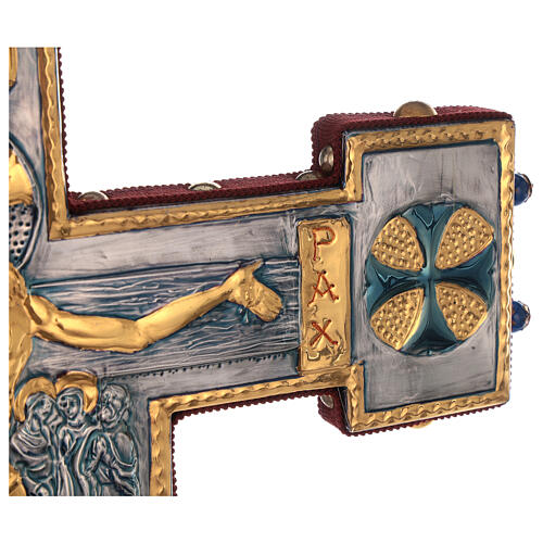 Cruz de procissão cobre estilo bizantino Crucificação e cordeiro 45x35 cm 17
