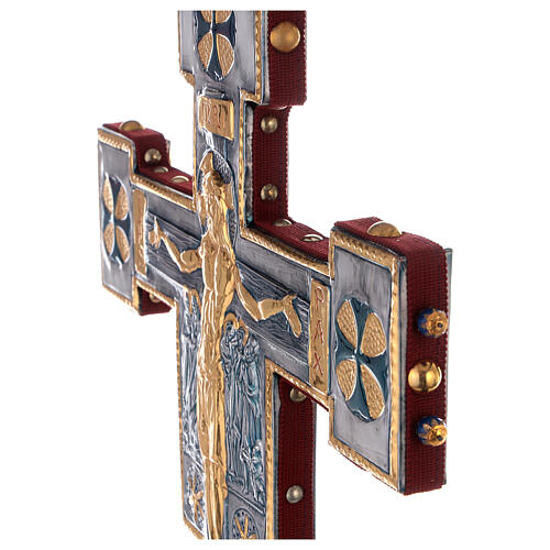 Cruz de procissão cobre estilo bizantino Crucificação e cordeiro 45x35 cm 19
