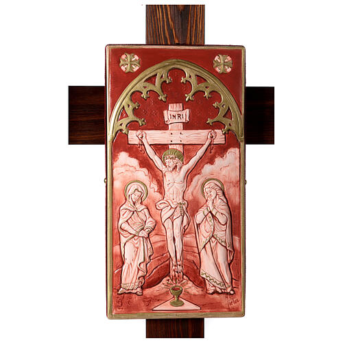 Kreuz aus Fichtenholz, großformatig, mit Gipsreliefs der Evangelisten und zentraler Kreuzigung – 130 × 100 cm 2