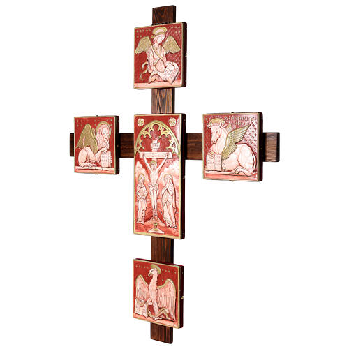 Kreuz aus Fichtenholz, großformatig, mit Gipsreliefs der Evangelisten und zentraler Kreuzigung – 130 × 100 cm 3